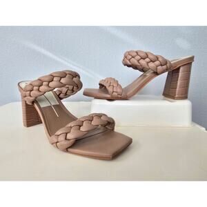 Braided Block Heel Sandals Nude Tan Women’s Heels Trendy Summer Shoes Size 7